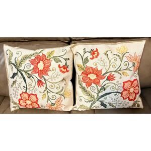 Two throw pillows featuring embroidered look floral pattern NEW